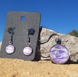 Acrylic Pour Necklace and Earrings Set Purple